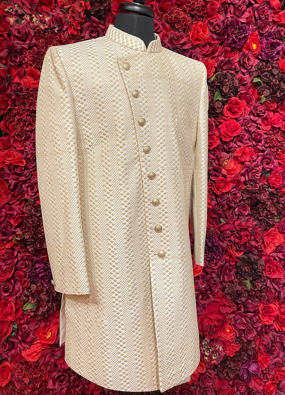 Mens Ivory Gold Sherwani_Groom Wear