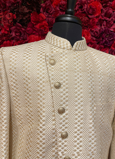 Mens Ivory Gold Sherwani_Groom Wear