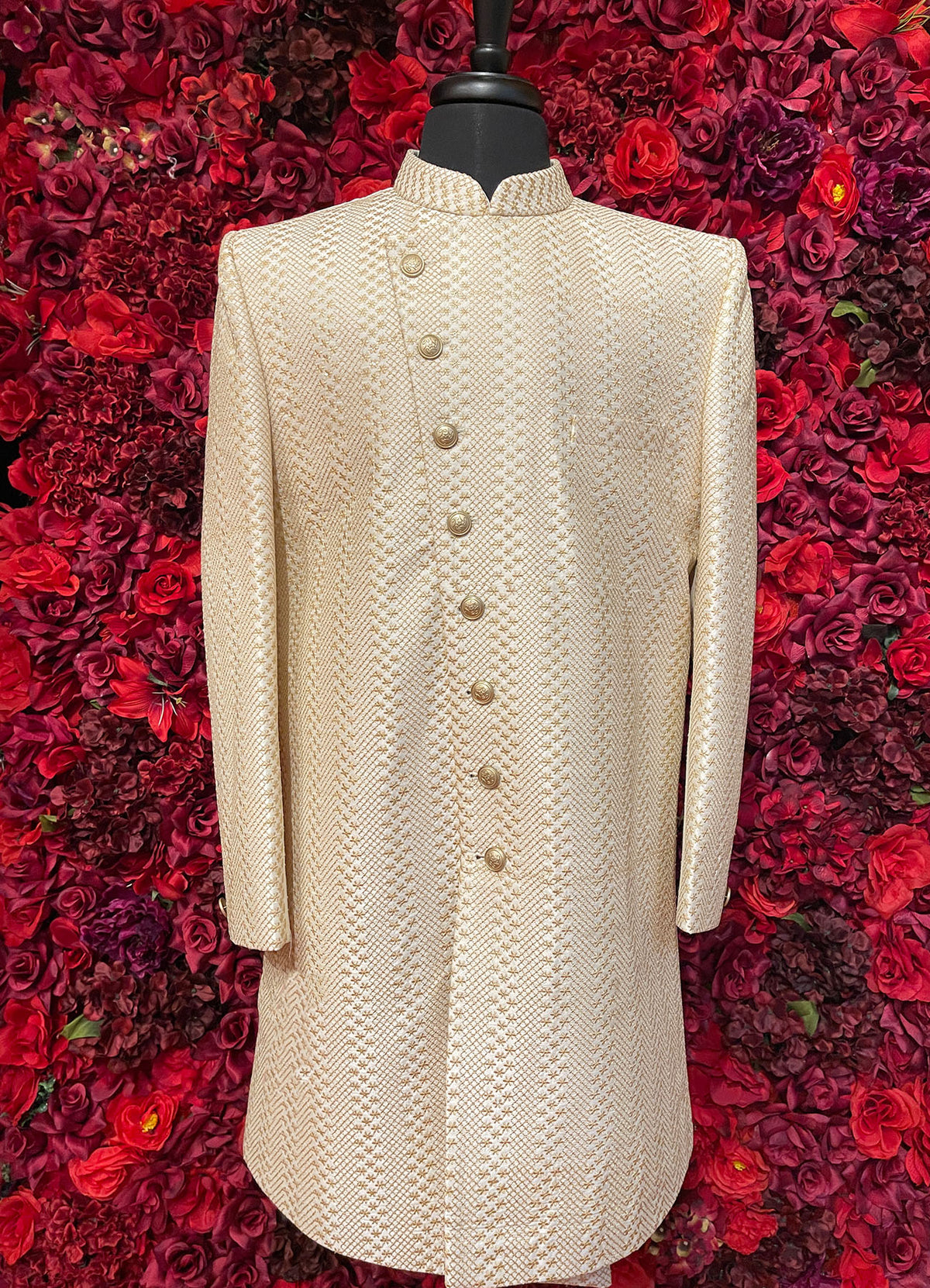 Mens Ivory Gold Sherwani_Groom Wear
