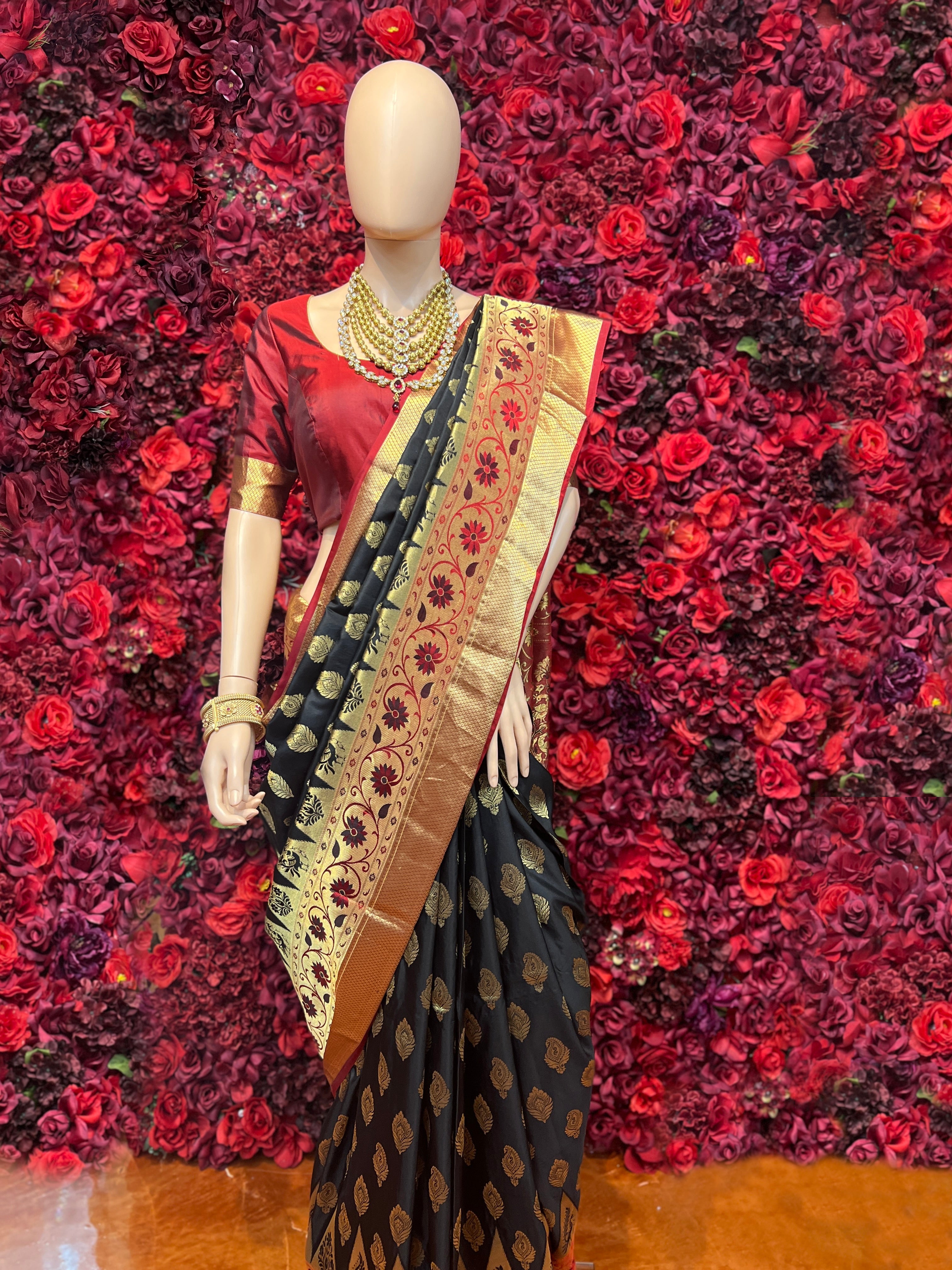 Buy Kalakari India Red & Black Cotton Silk Saree With Unstitched Blouse for  Women Online @ Tata CLiQ