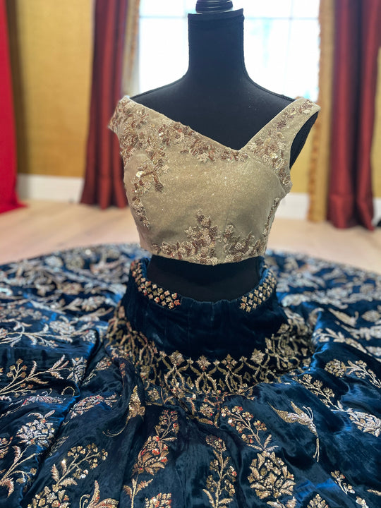 Soha Blue Velvet Lehenga